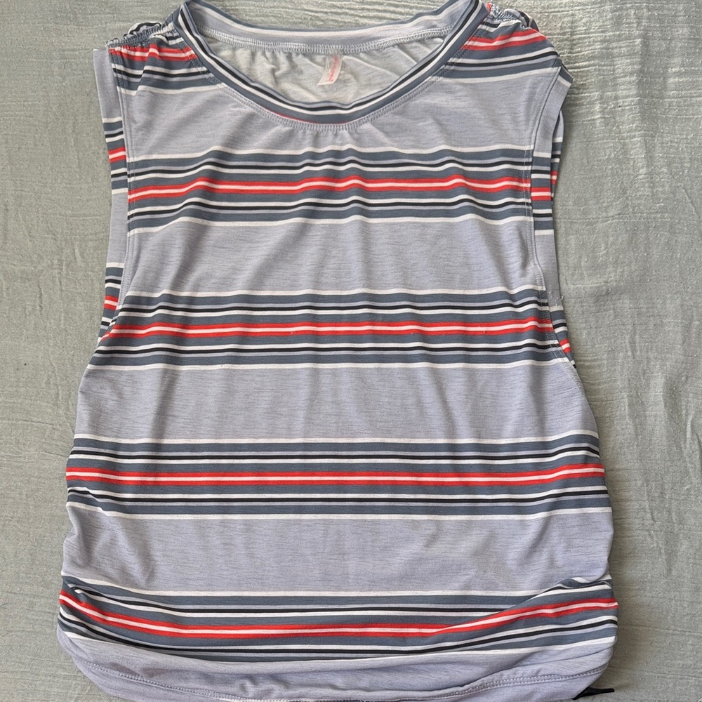 FP Movement by Free People Gray and Red Striped Tank Top